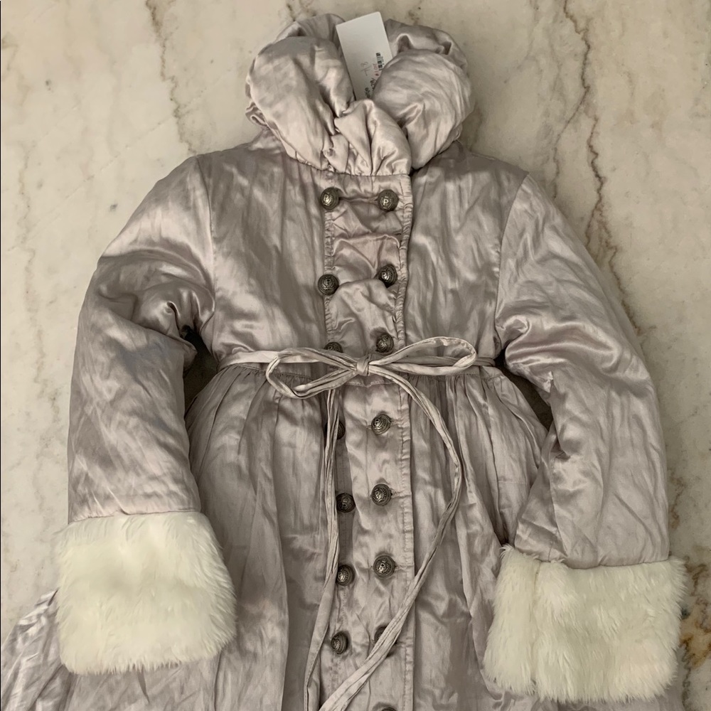 Girls Pom Pom Silver Winter Coat